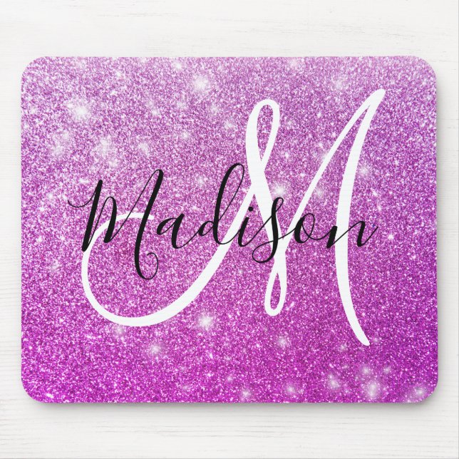 Girly & Glam Purple Glitter Sparkles Monogram Name Mousepad (Vorne)