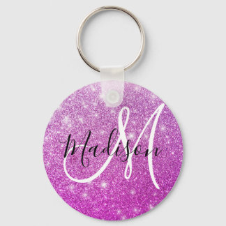 Girly & Glam Purple Glitter Sparkles Monogram Name Schlüsselanhänger