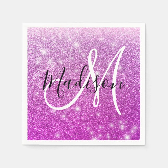 Girly & Glam Purple Glitter Sparkles Monogram Name Serviette (Vorderseite)