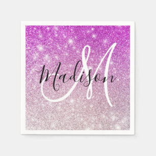 Girly & Glam Purple Glitter Sparkles Monogram Name Serviette