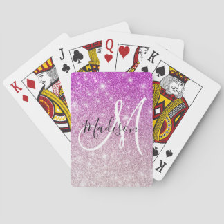 Girly & Glam Purple Glitter Sparkles Monogram Name Spielkarten