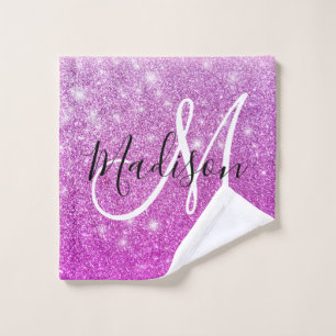 Girly & Glam Purple Glitter Sparkles Monogram Name Waschlappen