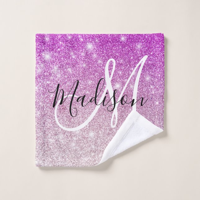 Girly & Glam Purple Glitter Sparkles Monogram Name Waschlappen (Waschlappen)