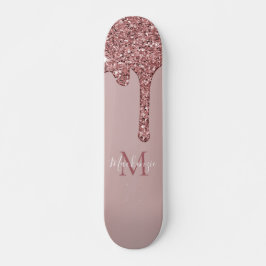 Girly Glam Rose Gold Drilling Glitzer Monogram Skateboard