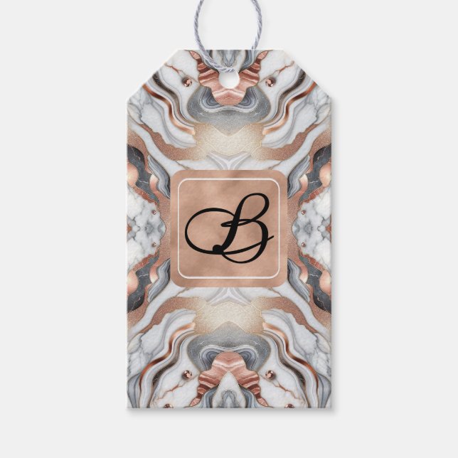 Girly Glam Rose Gold Silver & White Marmor Initial Geschenkanhänger (Vorderseite)