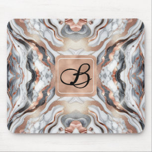 Girly Glam Rose Gold Silver & White Marmor Mousepad