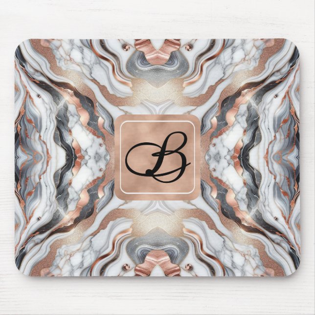 Girly Glam Rose Gold Silver & White Marmor Mousepad (Vorne)