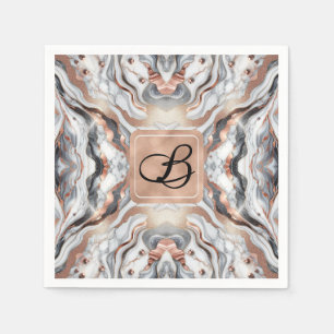 Girly Glam Rose Gold Silver & White Marmor Serviette