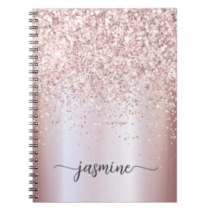 Girly Glam Roségold Glitter Monogramm Namensschrif Notizblock