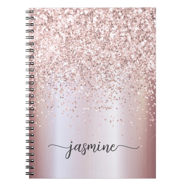 Girly Glam Roségold Glitter Monogramm Namensschrif Notizblock (Vorderseite)