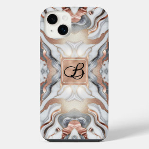 Girly Glam Roségold Silber & Weiß Marmor iPhone 14 Plus Hülle