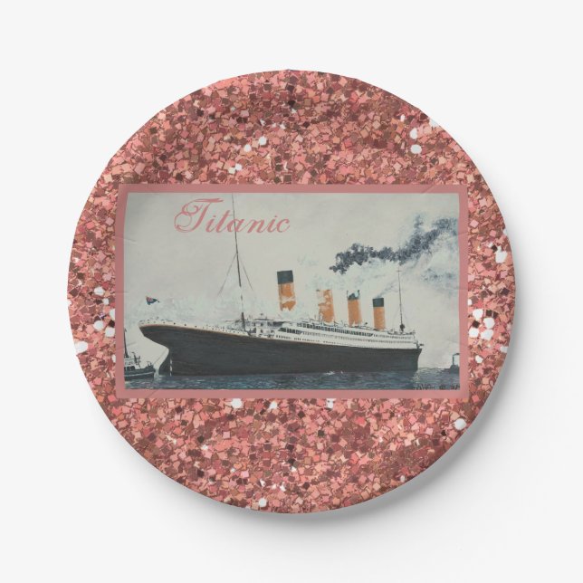 Girly Glam Titanic Rose Gold Glitzer Pappteller (Vorderseite)