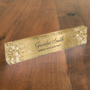 Girly Glänzendes Gold Faux Folie Namensplakette