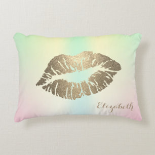 Girly Glitter Lippen Holografisch Irisierend Dekokissen