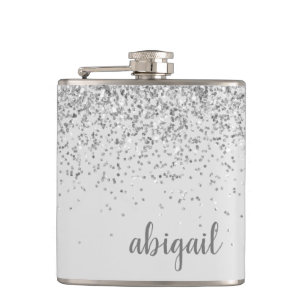 Girly Glitter personalisierter silberner Monogramm Flachmann