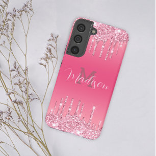 Girly Glitter Rosa Drip Glam Monogram Name hinzufü Samsung Galaxy Hülle