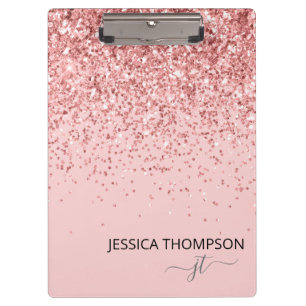 Girly Glitter Rouge Rosa Einfacher Monogramm-Name Klemmbrett