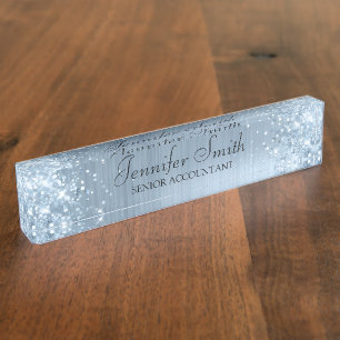 Girly Glittery Blaulicht-Faux-Folie Namensplakette