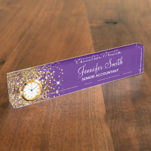 Girly Glittery Gold Glam Royal Lila Namensplakette