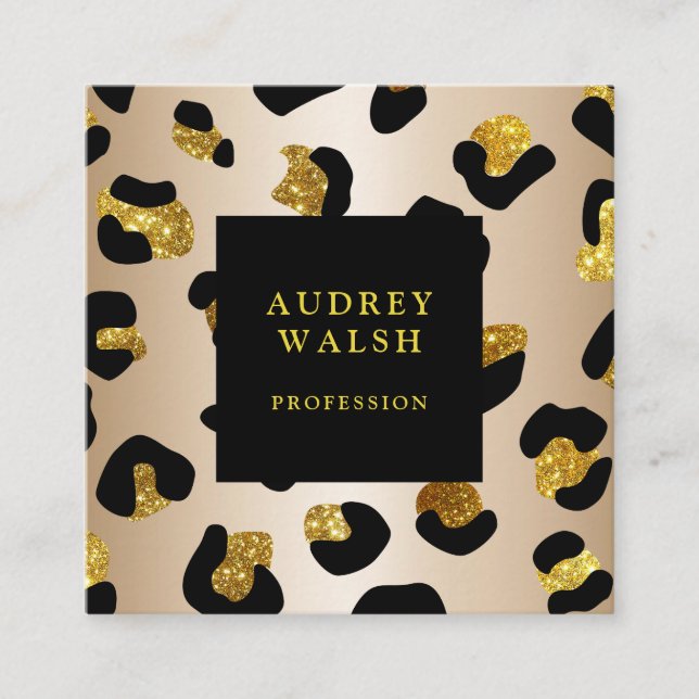 Girly Glittery Imitate Gold Leopard Print Luxus Quadratische Visitenkarte (Vorderseite)