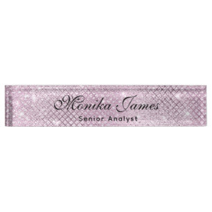 Girly Glittery Silver Imitate Light Pink Namensplakette
