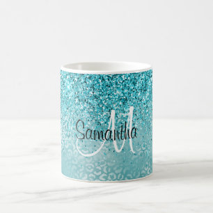 Girly Glitz Aqua Türkischer Glitzer Leopard Kaffeetasse