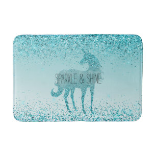 Girly Glitz Aqua Turquoise Glitzer Unicorn Badematte