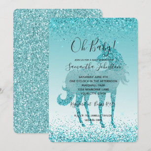 Girly Glitz Aqua Turquoise Glitzer Unicorn Einladung