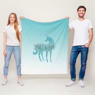 Girly Glitz Aqua Turquoise Glitzer Unicorn Fleecedecke