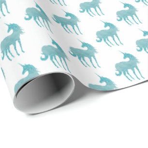 Girly Glitz Aqua Turquoise Glitzer Unicorn Geschenkpapier