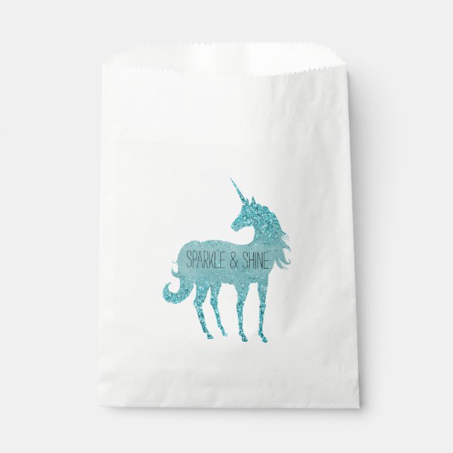 Girly Glitz Aqua Turquoise Glitzer Unicorn Geschenktütchen (Vorderseite)
