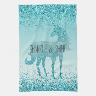 Girly Glitz Aqua Turquoise Glitzer Unicorn Geschirrtuch