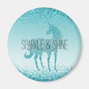 Girly Glitz Aqua Turquoise Glitzer Unicorn Magnet