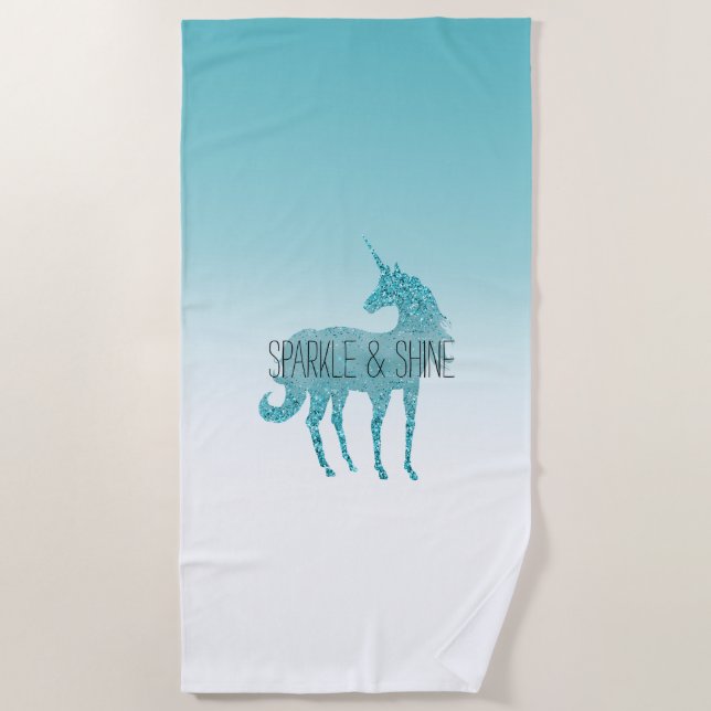 Girly Glitz Aqua Turquoise Glitzer Unicorn Strandtuch (Vorderseite)