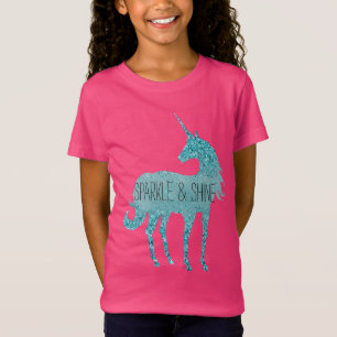 Girly Glitz Aqua Turquoise Glitzer Unicorn T-Shirt