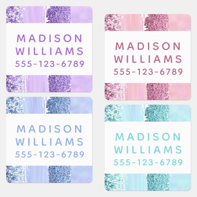 Girly Glitzer Chic Moderne Personalisierte Kleidun Etiketten (Grün)