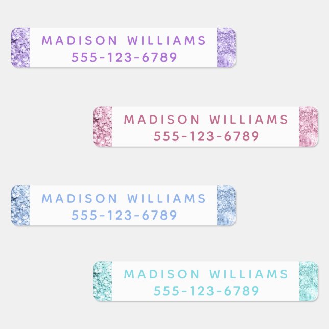 Girly Glitzer Chic Moderne Personalisierte Kleidun Etiketten (Gruppe)