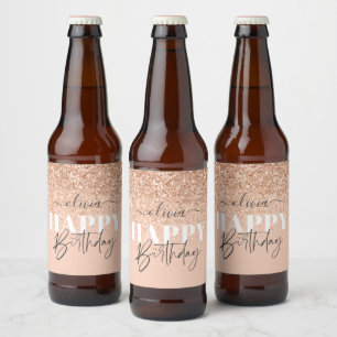 Girly Glitzer funkelt moderne Rose Gold Geburtstag Bierflaschenetikett