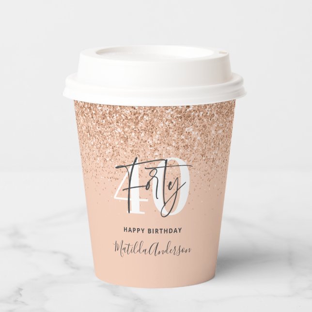 Girly Glitzer funkelt modernes 40. Party Pappbecher (Vorderseite)