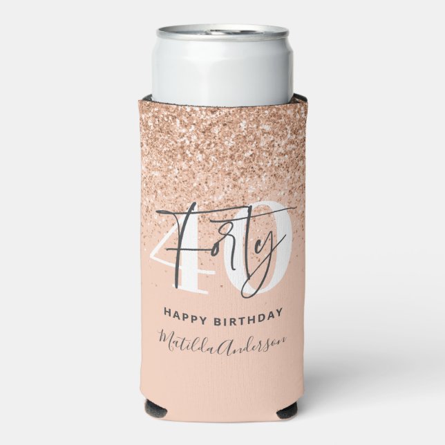 Girly Glitzer funkelt modernes 40. Party Selters Dosenkühler (Seltzer Vorderseite)