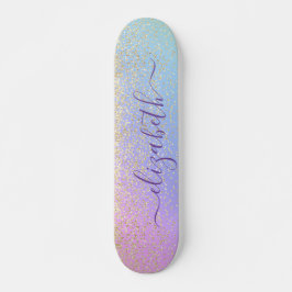Girly Glitzer Gold Confetti Personalisiert Rainbow Skateboard