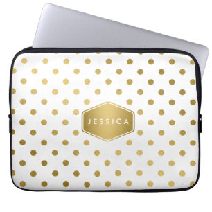 Girly Glitzer-Goldpolka-Punkt-Muster-Monogramm Laptopschutzhülle