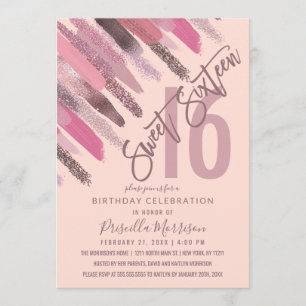 Girly Glitzer Paint Brushstrokes Pink Sweet 16 Einladung