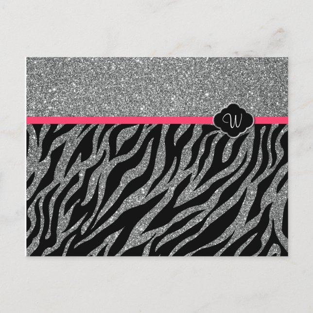 Girly Glitzer Silver Pink Zebra Fügen Sie Ihre ers Postkarte (Vorderseite)