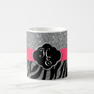 Girly Glitzer Silver Pink Zebra Ihre Initialen hin Kaffeetasse