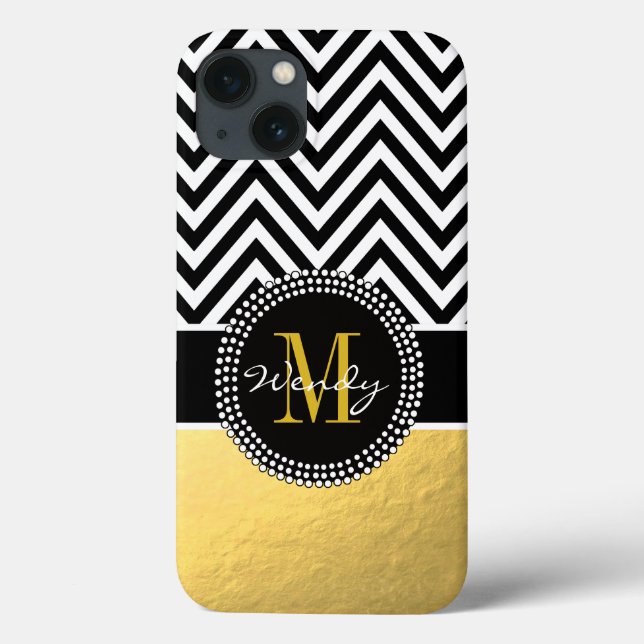 Girly Gold and Black Chevron Monogrammed Case-Mate iPhone Hülle (Rückseite)