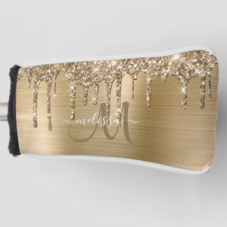 Girly Gold Brushed Metal Dripping Glitzer Name Golf Headcover
