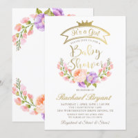 Girly Gold Crown Elegante Pink Floral Baby Dusche