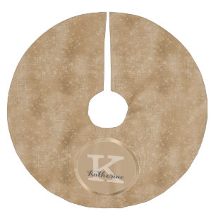 Girly Gold Diamond Sparkle Glam Chic Monogram Name Polyester Weihnachtsbaumdecke