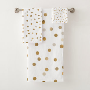 Girly Gold Dots Confetti Weißes Design Badhandtuch Set